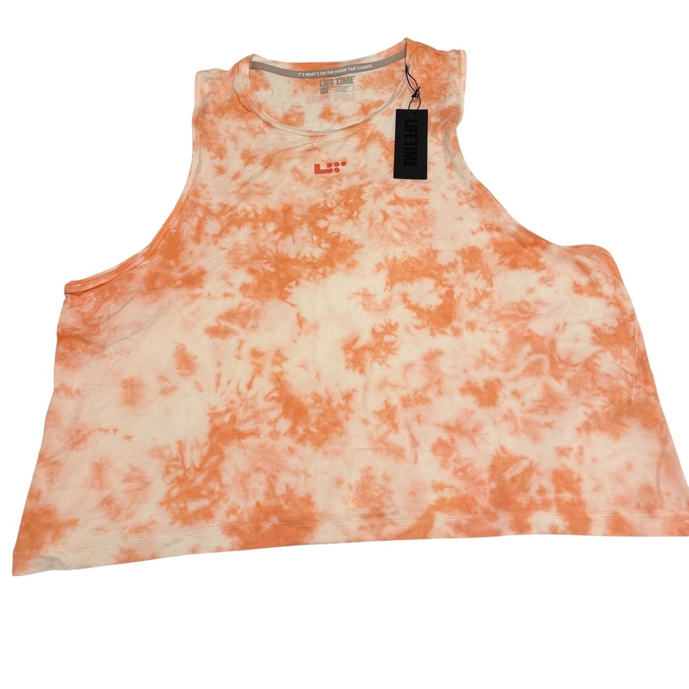 Life Time Womens Tie Dye Crop Muscle Tank Desert White XXL‎ Sleeveless Gym Top